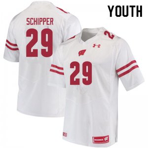 Youth Wisconsin Badgers NCAA #29 Brady Schipper White Authentic Under Armour Stitched College Football Jersey GG31C45BU